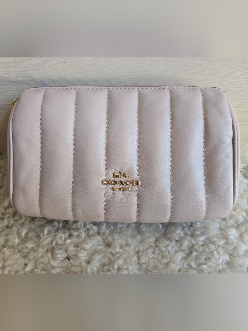 Tags Removed Unused Coach Quilted Leather Cosmetic Case 17 Washed Mauve C6888